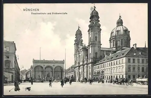 AK München, Theatinerkirche und Feldherrenhalle