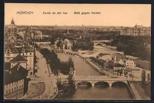 AK München, Partie an der Isar, Blick gegen Norden