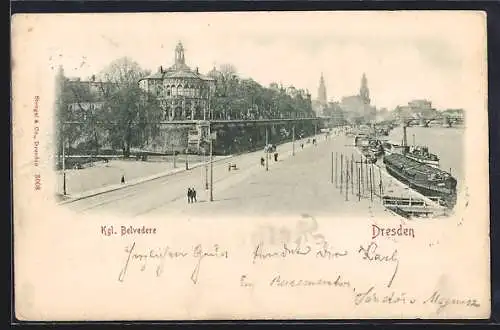 AK Dresden, Kgl. Belvedere mit Dampfern an der Anlegestelle