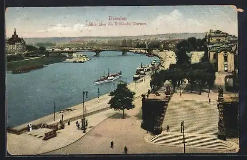 AK Dresden, Blick über die Brühlsche Terrasse