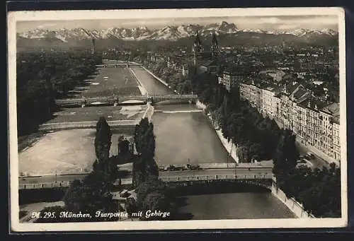 AK München, Isarpartie mit Gebirge