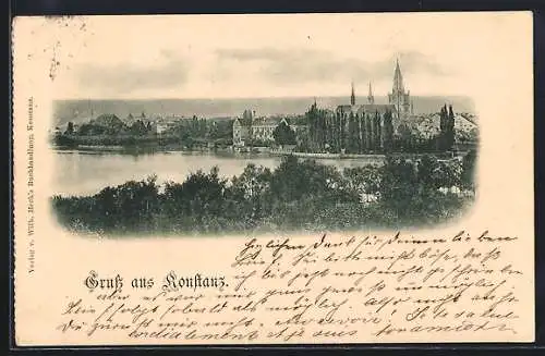 AK Konstanz, Panoramablick auf die Ortschaft am Bodensee