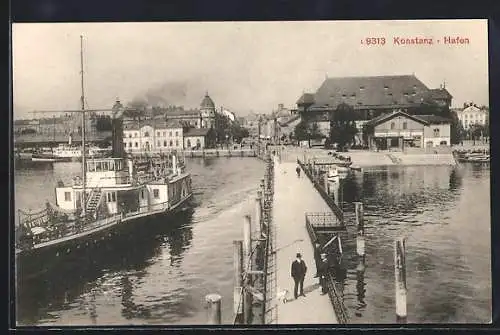 AK Konstanz, Hafen, ablegender Dampfer