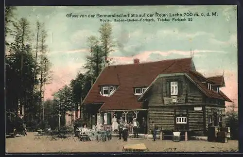 AK Forbach, Gasthaus Bermersbacherhütte auf der Roten Lache, davor Gäste