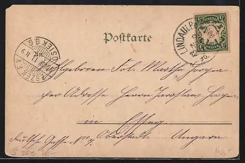 Lithographie Lindau / Bodensee, Generalansicht mit dem Hafen