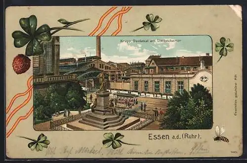 Lithographie Essen a. d. Ruhr, Krupp-Denkmal am Limbeckertor