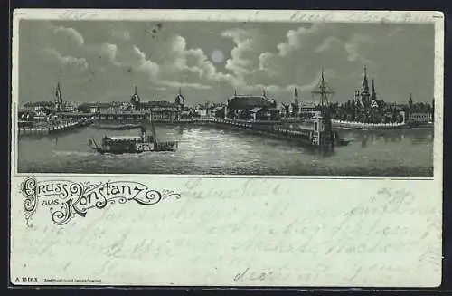 Mondschein-Lithographie Konstanz, Totalansicht vom Hafen