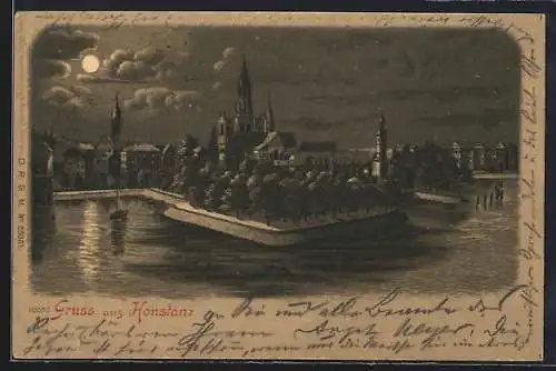 Mondschein-Lithographie Konstanz, Münster im Ortsbild