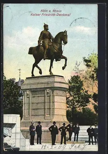 AK Köln, Passanten vor dem Kaiser Friedrich-Denkmal