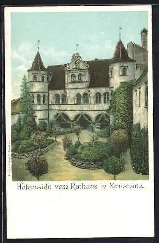 Lithographie Konstanz, Hofansicht vom Rathaus