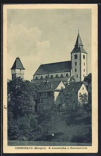 AK Gernsbach i. Murgtal, S. Annakirche und Storchenturm