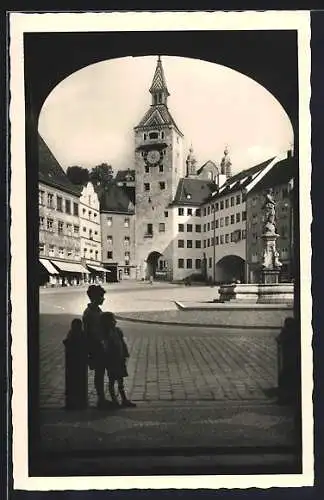 AK Landsberg am Lech, Blick vom Rathaus auf den Schmalzturm