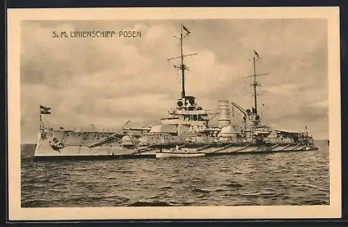 AK Kriegsschiff SM Linienschiff Posen auf dem Meer