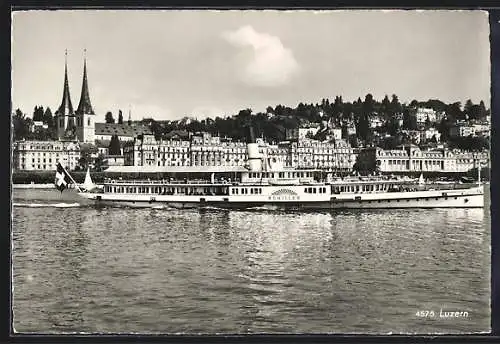 AK Luzern, Salondampfer Schiller vor der Stadt