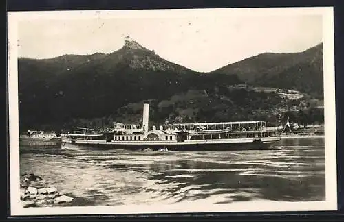 AK Dampfer Habsburg vor der Ruine Aggstein