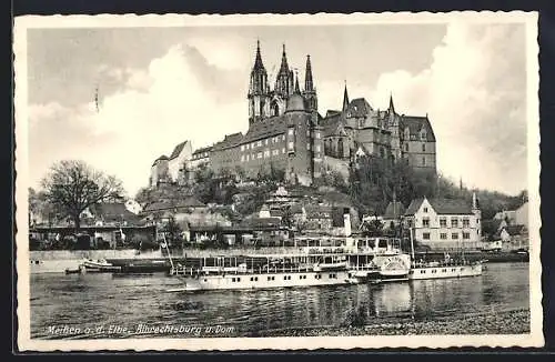 AK Meissen a. d. Elbe, Salondampfer Rathen mit Albrechtsburg und Dom