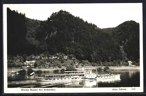 AK Schmilka /Sächs. Schweiz, Salondampfer Meissen bei der Kleinen Bastei