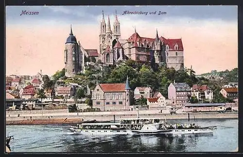 AK Meissen, Elbdampfer Bodenbach vor Albrechtsburg und Dom