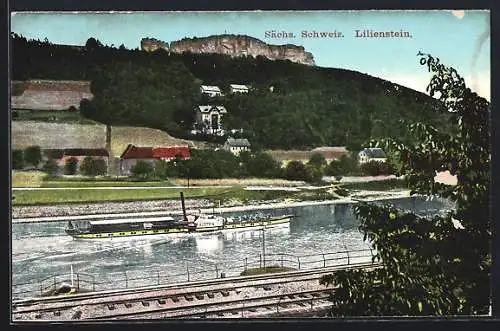 AK Elbdampfer Austria vor dem Lilienstein in der Sächs. Schweiz