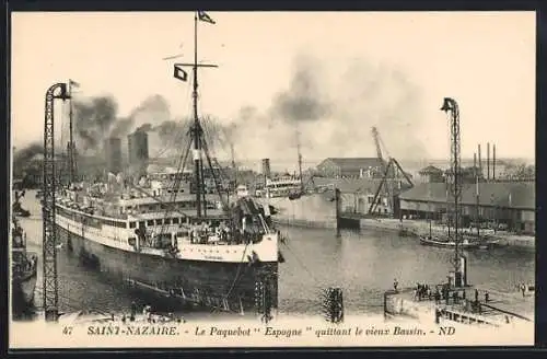 AK Saint-Nazaire, Passagierschiff Espagne verlässt den Hafen