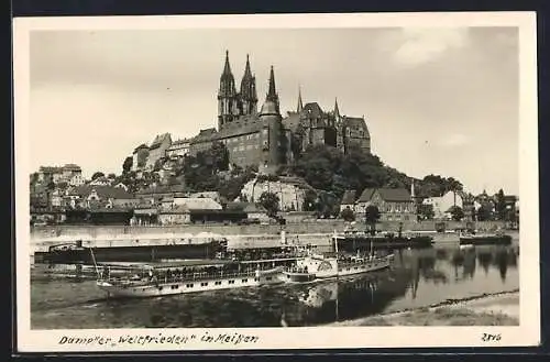 AK Meissen, Dampfer Weltfrieden vor der Albrechtsburg