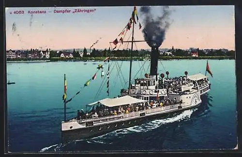 AK Konstanz, Dampfer Zähringen in Flaggengala auf dem Bodensee