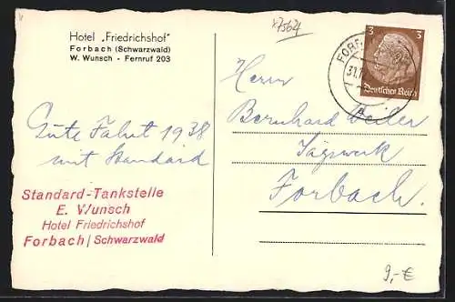 AK Forbach /Schwarzwald, Teilansicht mit Hotel Friedrichshof v. W. Wunsch