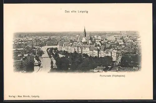 AK Leipzig, Panoramasicht mit Promenade Töpferplatz