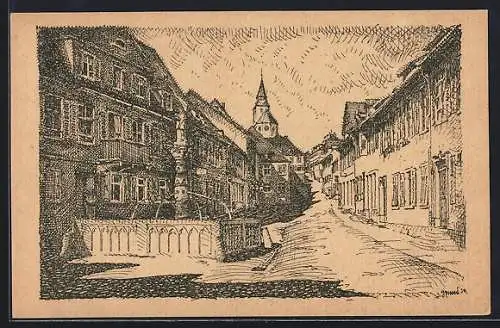 Künstler-AK Gernsbach, Partie am Marktplatz