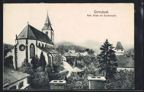 AK Gernsbach, Kath. Kirche mit Storchenturm