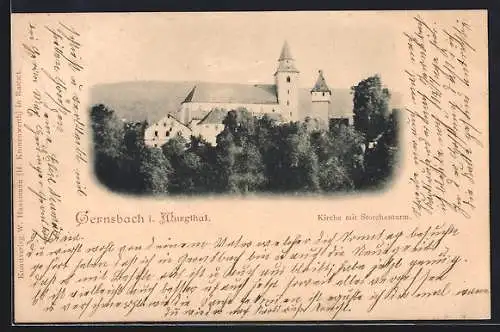 AK Gernsbach i. Murgtal, Kirche mit Storchenturm