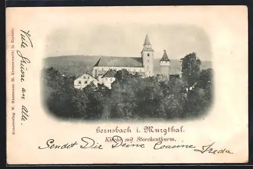 AK Gernsbach i. Murgthal, Kirche mit Storchenturm