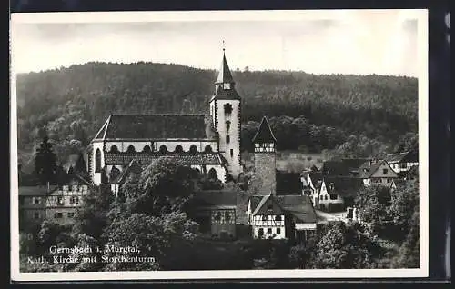 AK Gernsbach, Kath. Kirche mit Storchenturm