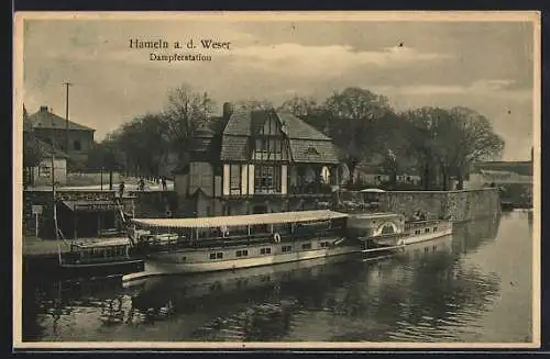 AK Hameln a. d. Weser, Dampfer Braunschweig an der Landestelle