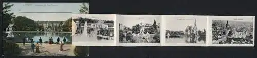 Leporello-AK Stuttgart, Anlagensee mit Kgl. Schloss, Graf Eberhard-Gruppe, Schlossplatz mit neuem Schloss