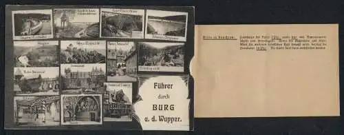 AK Burg / Wupper, Kaiser Wilhelm-Brücke m. Diederichstempel, Schlossansichten, Führer in der Karte