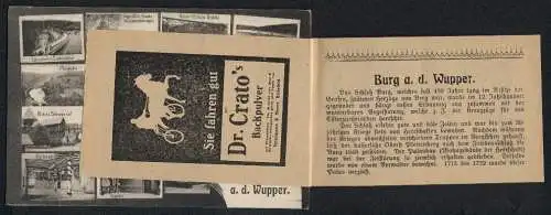 AK Burg / Wupper, Kaiser Wilhelm-Brücke m. Diederichstempel, Schlossansichten, Führer in der Karte