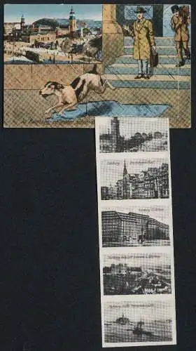 Leporello-AK Hamburg, Der Hauptbahnhof, Jungfernstieg, Lombardsbrücke, Rathaus, St. Pauli Landungs-Brücken