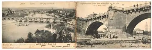 Klapp-AK Dresden, Elbpanorama, Mittelpfeiler der Augustusbrücke