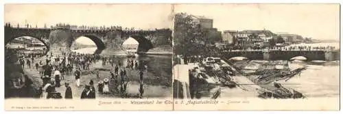 Klapp-AK Dresden, Wasserstand der Elbe a. d. Augustusbrücke