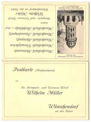 AK Wünschendorf a. d. Elster, Steinputz- und Terrazzo-Werk Wilhelm Müller, Aussichtsturm Wolfshügel bei Dresden