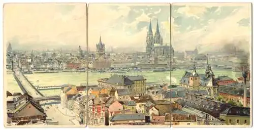 Klapp-Lithographie Köln a. Rh., Stadtpanorama mit Blick zu Dom