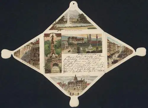 Klapp-Lithographie Stuttgart, Eugensbrunnen, Anlagensee und Neues Schloss, Neues Rathaus, Koenigstrasse