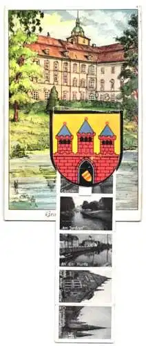 Leporello-AK Oldenburg / O., Schloss mit Ansichten von Hotel Graf Anton Günther, Langestrasse, Schloss, Cäcilienbrücke