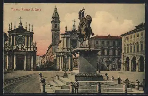 AK Torino, Piazza S. Carlo, Monumento a Emanuele Filiberto