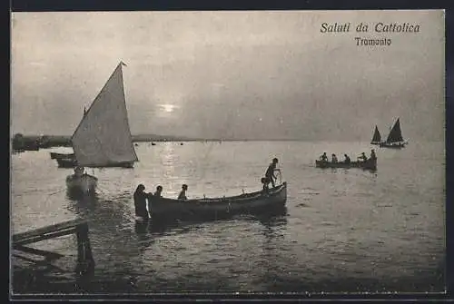 AK Cattolica, Tramonto, Boote auf dem Meer