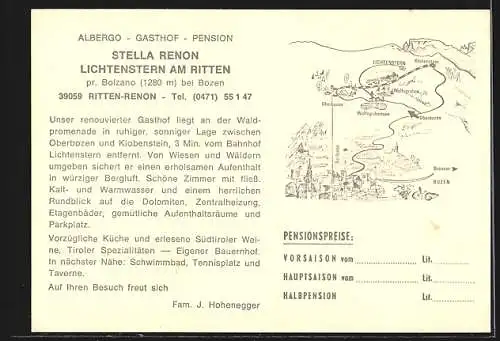 AK Ritten /Bozen, Gasthof Lichtenstern, Bes. Fam. Hohenegger