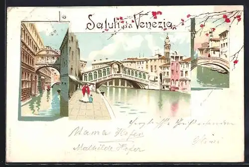 Lithographie Venezia, Ponte dei Sospiri, Ponte di Rialto