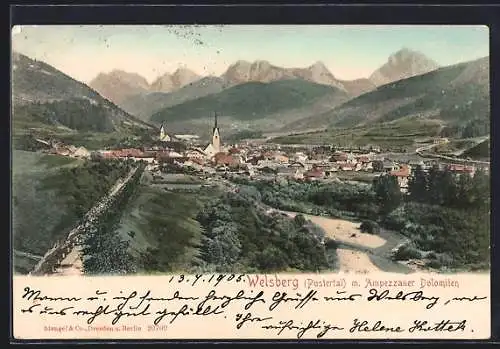 AK Welsberg /Pustertal, Ortsansicht mit Ampezzaner Dolomiten