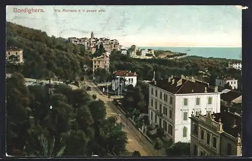 AK Bordighera, Via Romana e il paese alto